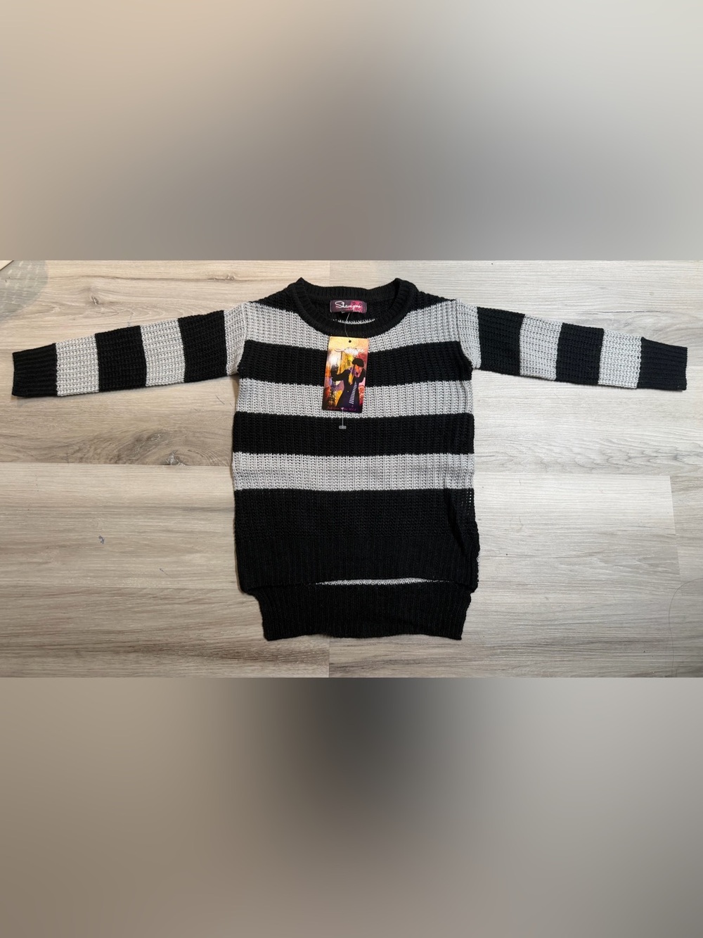 Kids Black & Gray Striped Knit Sweater